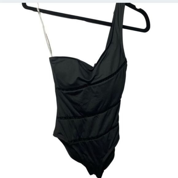 Sea Level Australia One-Shoulder Black Swimsuit Size 4 With Lace Panel Detail - Picture 3 of 6